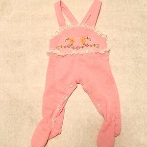 Vintage pink embroidered baby overalls